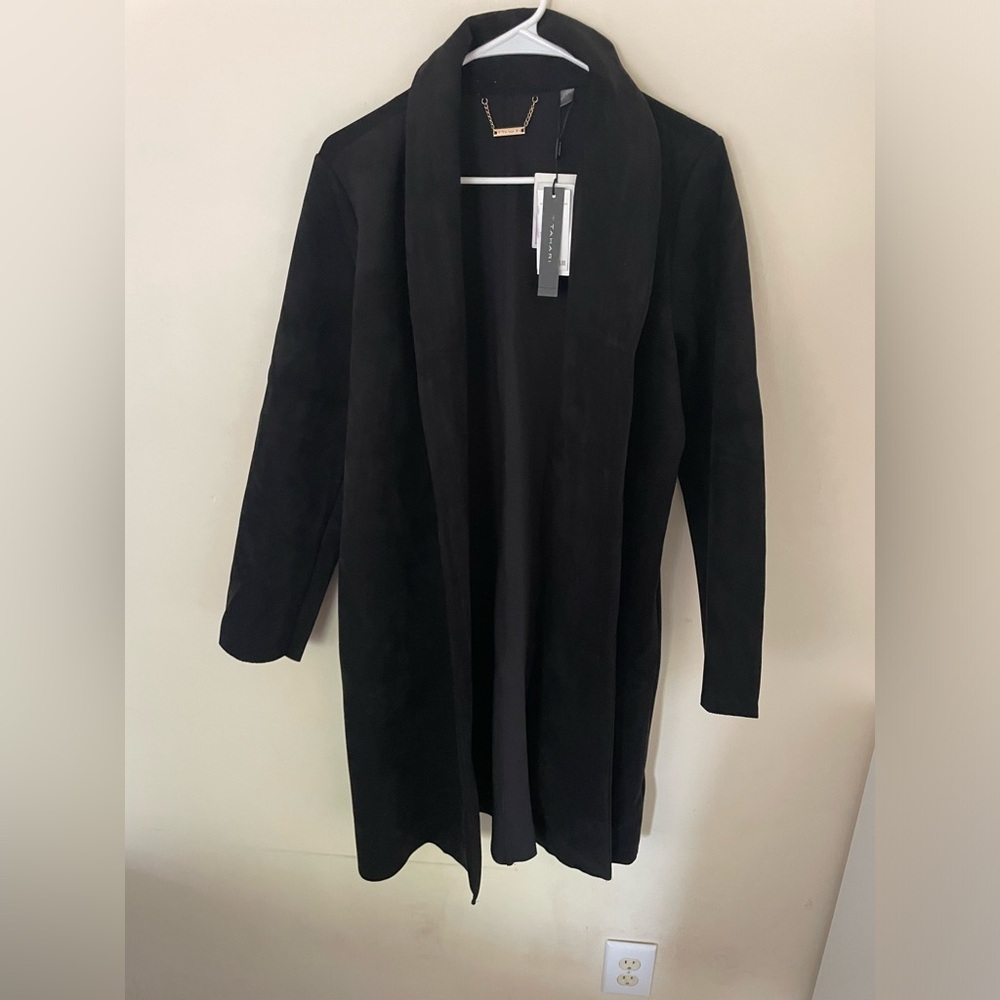 NWT Tahari Black Open Front Shawl Lapel Blazer Woven Size Large